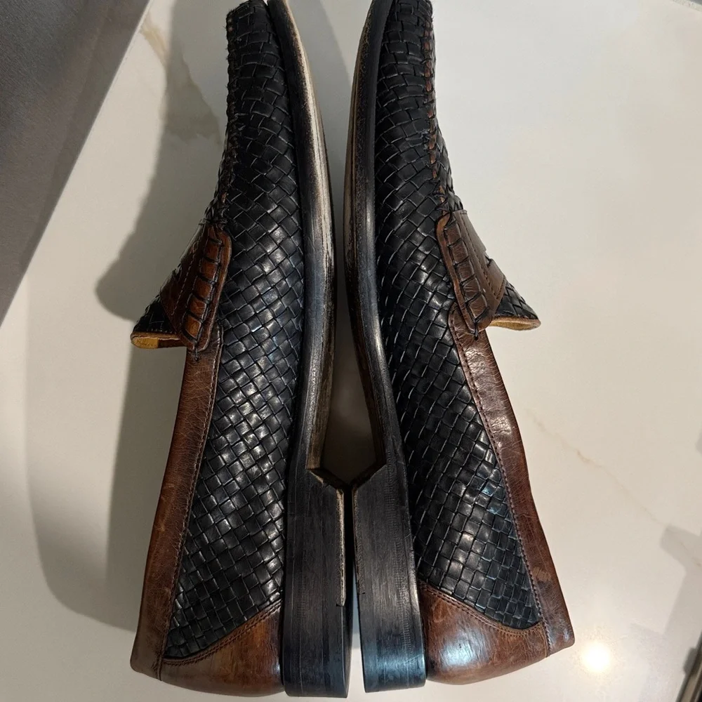 Johnston & Murphy Two Tone Woven Leather Dress Penny Loafers - size 11